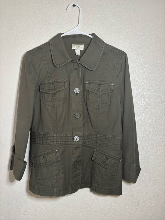 LOFT Jackets & Blazers - Ann Taylor LOFT Olive Utility Jacket Women's Size 6 Button Front Military Safari